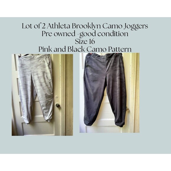 Athleta Brooklyn joggers Camouflage athletic workout pants size 16 black pink - Picture 1 of 16